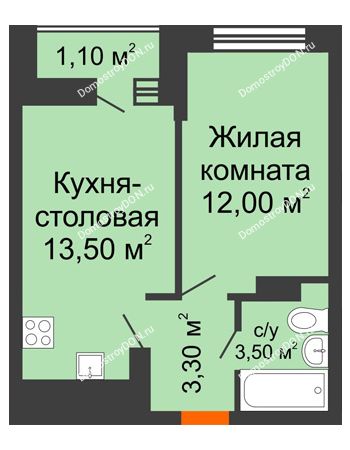 1 комнатная квартира 33,4 м² в ЖК SkyPark (Скайпарк), дом Литер 1, корпус 1, блок-секция 2-3