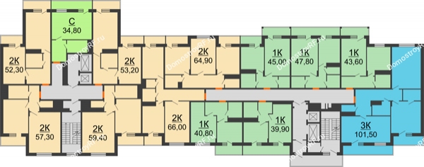 Планировка 3 этажа в доме 5 и 6 секция в ЖК Статус