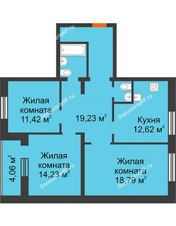 3 комнатная квартира 85,6 м² в ЖК Троицкий, дом № 1