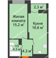 1 комнатная квартира 41,55 м² в ЖК Заречье, дом № 1, секция 1 - планировка