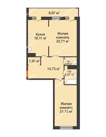 2 комнатная квартира 92,58 м² в ЖК Покровский, дом № 1