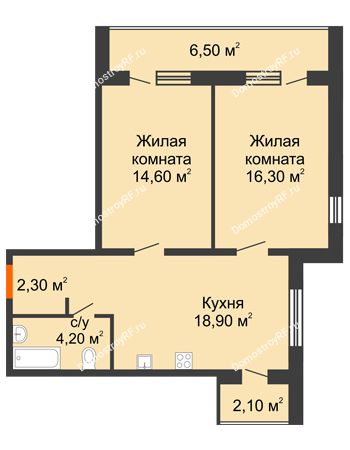 2 комнатная квартира 64,9 м² в ЖК Куйбышев, дом № 10