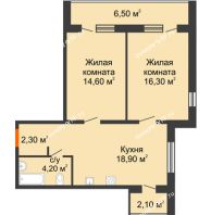 2 комнатная квартира 64,9 м² в ЖК Куйбышев, дом № 10 - планировка