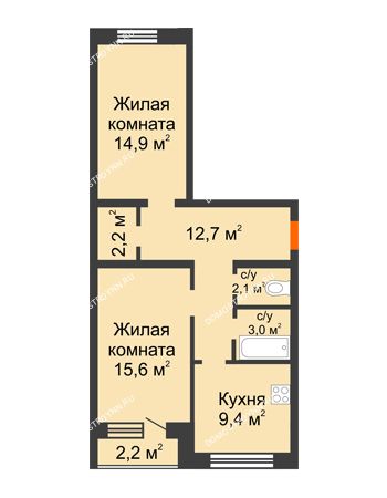 2 комнатная квартира 61 м² - ЖК Дом на Нижегородской