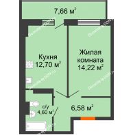 1 комнатная квартира 40,4 м² в ЖК Свобода, дом №2 - планировка