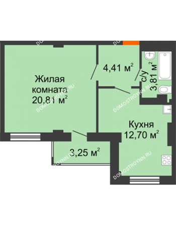 1 комнатная квартира 43,36 м² - ЖК Семейный