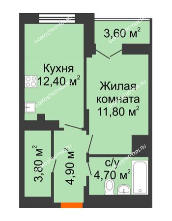 1 комнатная квартира 39,4 м² в ЖК КМ Анкудиновский Парк, дом № 16