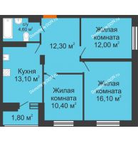 3 комнатная квартира 70 м² в ЖК Вересаево, дом Литер 13/1 - планировка
