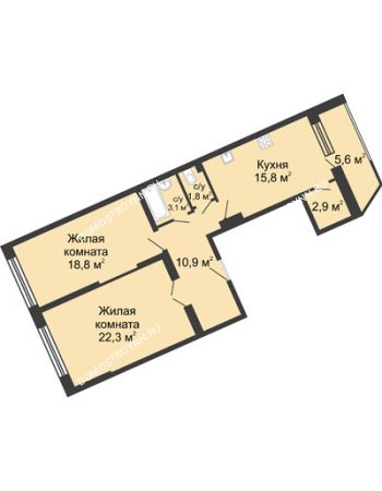 2 комнатная квартира 81,4 м² в ЖК Монолит, дом № 89, корп. 3