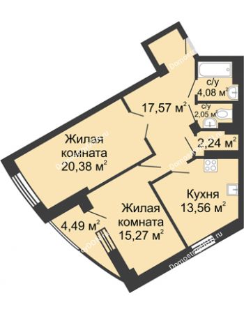 2 комнатная квартира 79,64 м² - ЖК Юбилейный