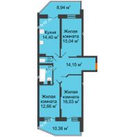 3 комнатная квартира 87,85 м² в ЖК Россинский парк, дом Литер 1 - планировка