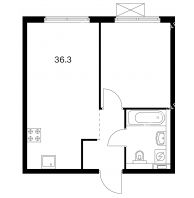 1 комнатная квартира 36,3 м² в ЖК Савин парк, дом корпус 4 - планировка