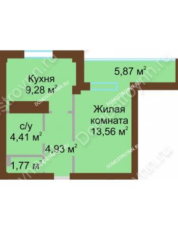 1 комнатная квартира 36,89 м² в ЖК На Победной, дом № 10
