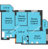 3 комнатная квартира 64,94 м² в ЖК Свобода, дом №2 - планировка