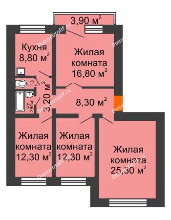 4 комнатная квартира 92,4 м² - Жилой дом пр. Ленинградский, 26 г. Железногорск