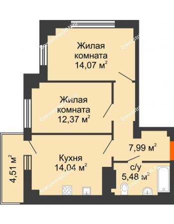 2 комнатная квартира 55,3 м² в ЖК Аврора, дом № 3