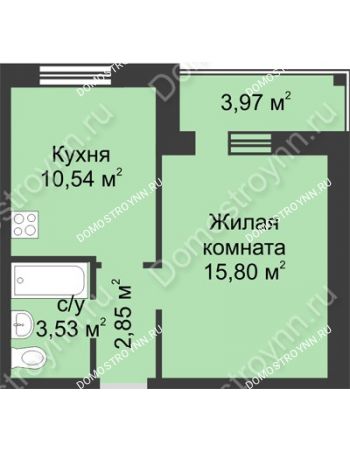 1 комнатная квартира 34,71 м² в ЖК АВИА, дом № 85