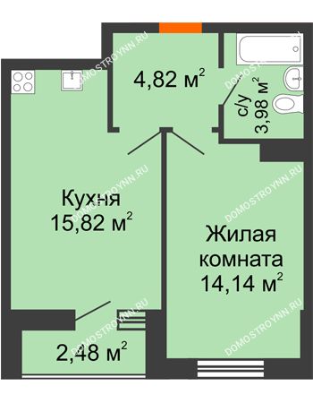 1 комнатная квартира 41,24 м² - ЖК Комарово