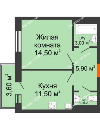 1 комнатная квартира 37,8 м² в ЖК 5 Элемент (Пятый Элемент), дом Корпус 5-4