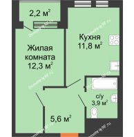 1 комнатная квартира 34,7 м² в ЖК Озерный парк, дом Корпус 1Б - планировка