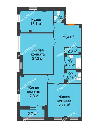 3 комнатная квартира 120,1 м² в ЖК Премиум, дом № 2