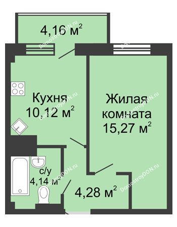 1 комнатная квартира 37,97 м² - ЖК Парк Островского