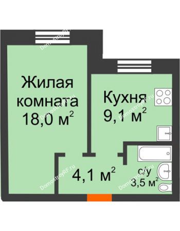1 комнатная квартира 34,7 м² в ЖК Видный, дом № 2