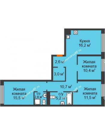 3 комнатная квартира 77,7 м² в ЖК Октябрьский, дом ГП-1
