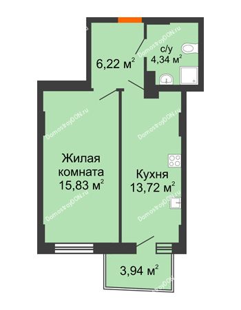 1 комнатная квартира 40,62 м² в ЖК Сердце Ростова 2, дом Литер 8