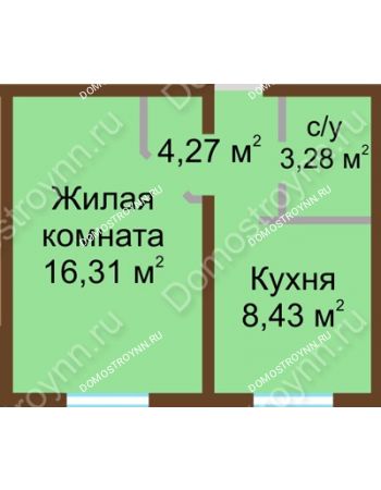 1 комнатная квартира 32,29 м² в ЖК Бурнаковский, дом № 24