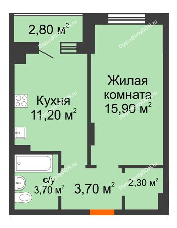 1 комнатная квартира 38,5 м² в Микрорайон Прибрежный, дом № 7