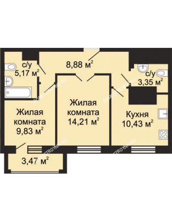 2 комнатная квартира 53,61 м² - ЖК Гелиос