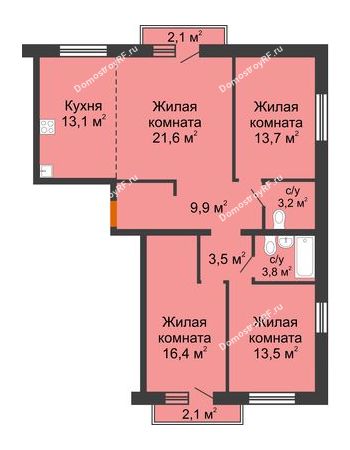 4 комнатная квартира 99,9 м² в ЖК Горки, дом 1 очередь