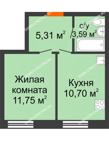 1 комнатная квартира 31,35 м² - ЖК Советский