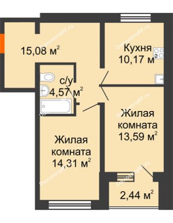 2 комнатная квартира 58,94 м² - ЖК Вавиловский Дворик