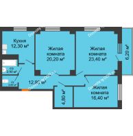 3 комнатная квартира 95,95 м² в ЖК Сокол Градъ, дом Литер 3 - планировка
