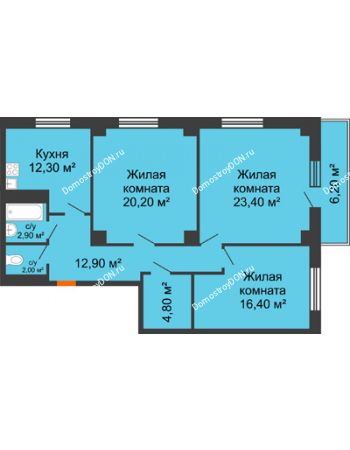 3 комнатная квартира 95,95 м² в ЖК Сокол Градъ, дом Литер 3 (6)