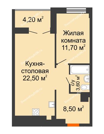 2 комнатная квартира 48,4 м² - ЖК Дом на Целиноградской, 12