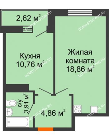 1 комнатная квартира 41,01 м² - ЖК Комарово