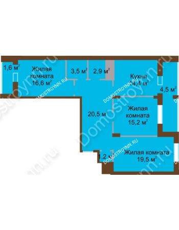 3 комнатная квартира 100,1 м² в ЖК Монолит, дом № 89, корп. 1, 2