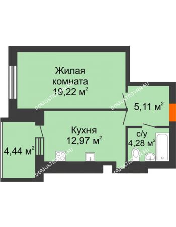 1 комнатная квартира 43,8 м² в ЖК Свобода, дом 1 очередь