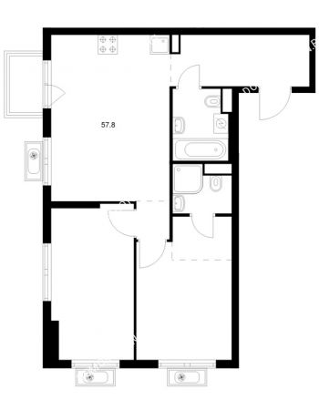 2 комнатная квартира 57,8 м² в ЖК Савин парк, дом корпус 7