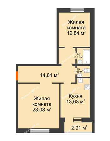 2 комнатная квартира 71,47 м² в ЖК Троицкий, дом № 2