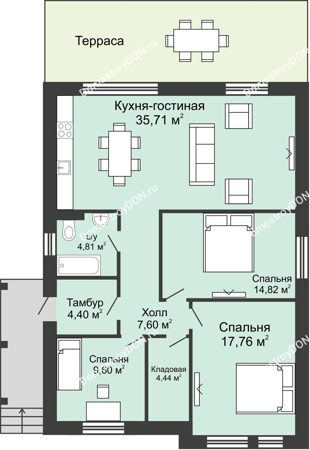 Планировка 1 этажа в доме коттедж 100 м² в КП Донской