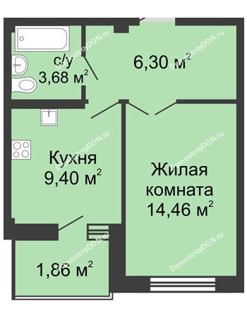 1 комнатная квартира 34,5 м² в ЖК Соловьиная роща, дом № 1