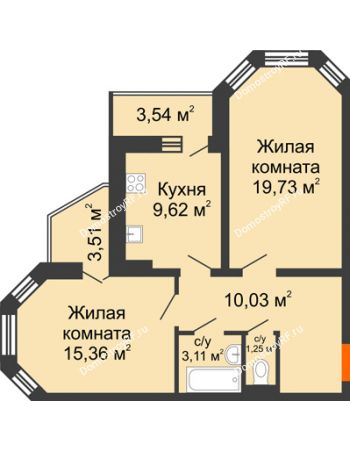 2 комнатная квартира 63,63 м² - ЖК Инстеп. Звездный