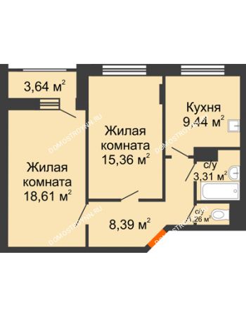 2 комнатная квартира 58,19 м² - ЖД по ул. Сухопутная