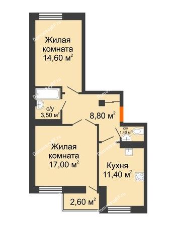 2 комнатная квартира 57,2 м² в ЖК Европа-сити, дом Квартал 5 Литер 3