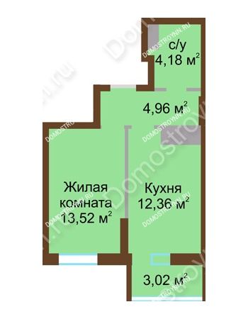 1 комнатная квартира 38,04 м² в ЖК Красная поляна, дом № 8