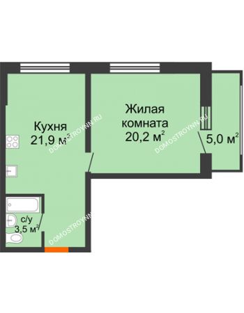 1 комнатная квартира 48,1 м² в ЖК Подкова на Родионова, дом № 2